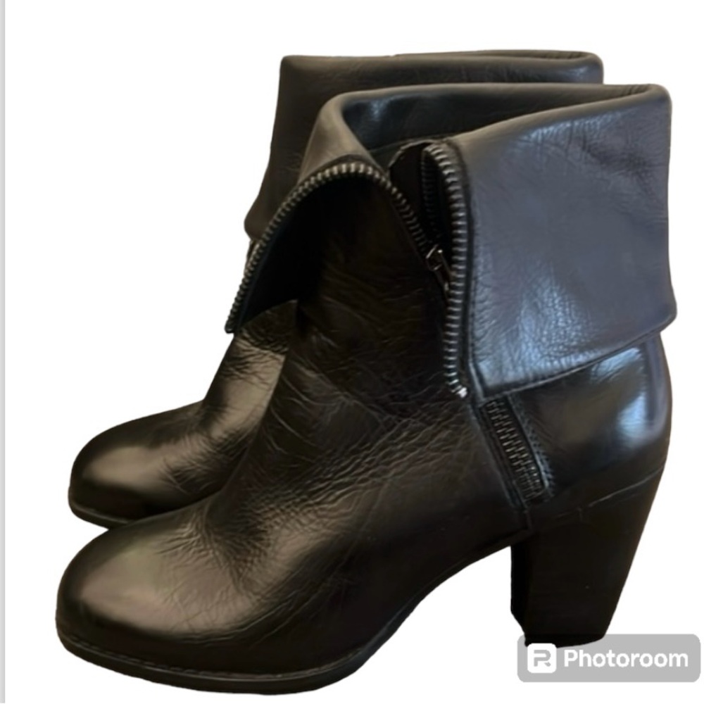 Everybody Black‎ Fold Over Leather Ankle Boots Booties Size 36/US 6